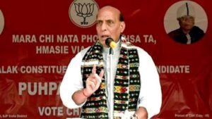 Union Defence Minister Rajnath Singh on an election campaign trail in Aizawl, Mizoram